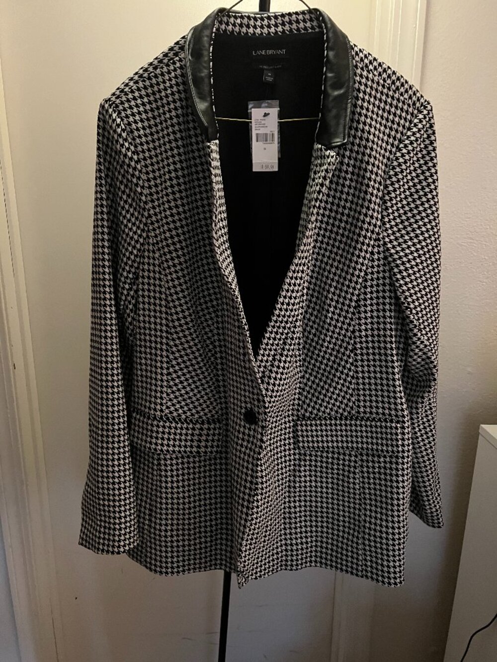 Lane Bryant Houndstooth Blazer with Faux-Leather Collar W 22